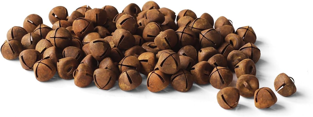 100 Pieces Country Primitive Craft Mini Jingle Bells, Christmas Bells, for Crafting WreathCraft Bells, Holiday Home and Christmas DecorationBells (Rusty 0.39 inch)……