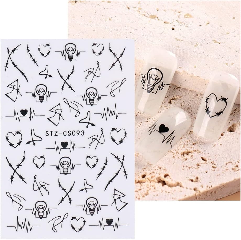 Miniatura 7 de 8 hojas de calcomanías para arte de uñas, diseños de líneas abstractas, diseños geométricos para uñas, diseño de geometría de amor de corazón,