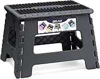 Vista 14 de Delxo Taburete plegable de 9 pulgadas en negro, taburetes plegables para niños, taburete plegable portátil con asa, taburete plegable para cocina