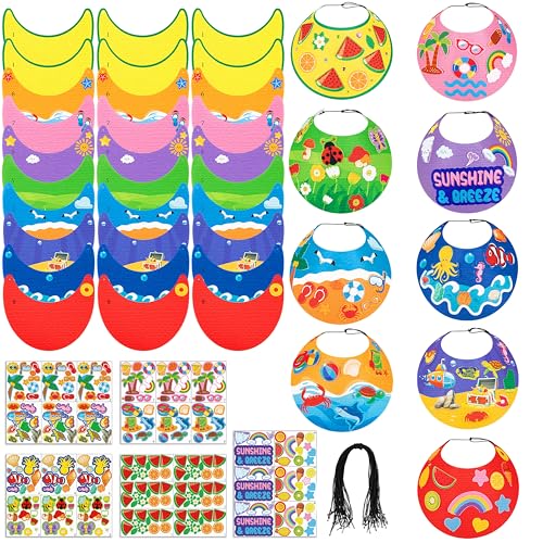 30Sets Summer Felt Visor Hats Crafts Kits for Kids Bulk,