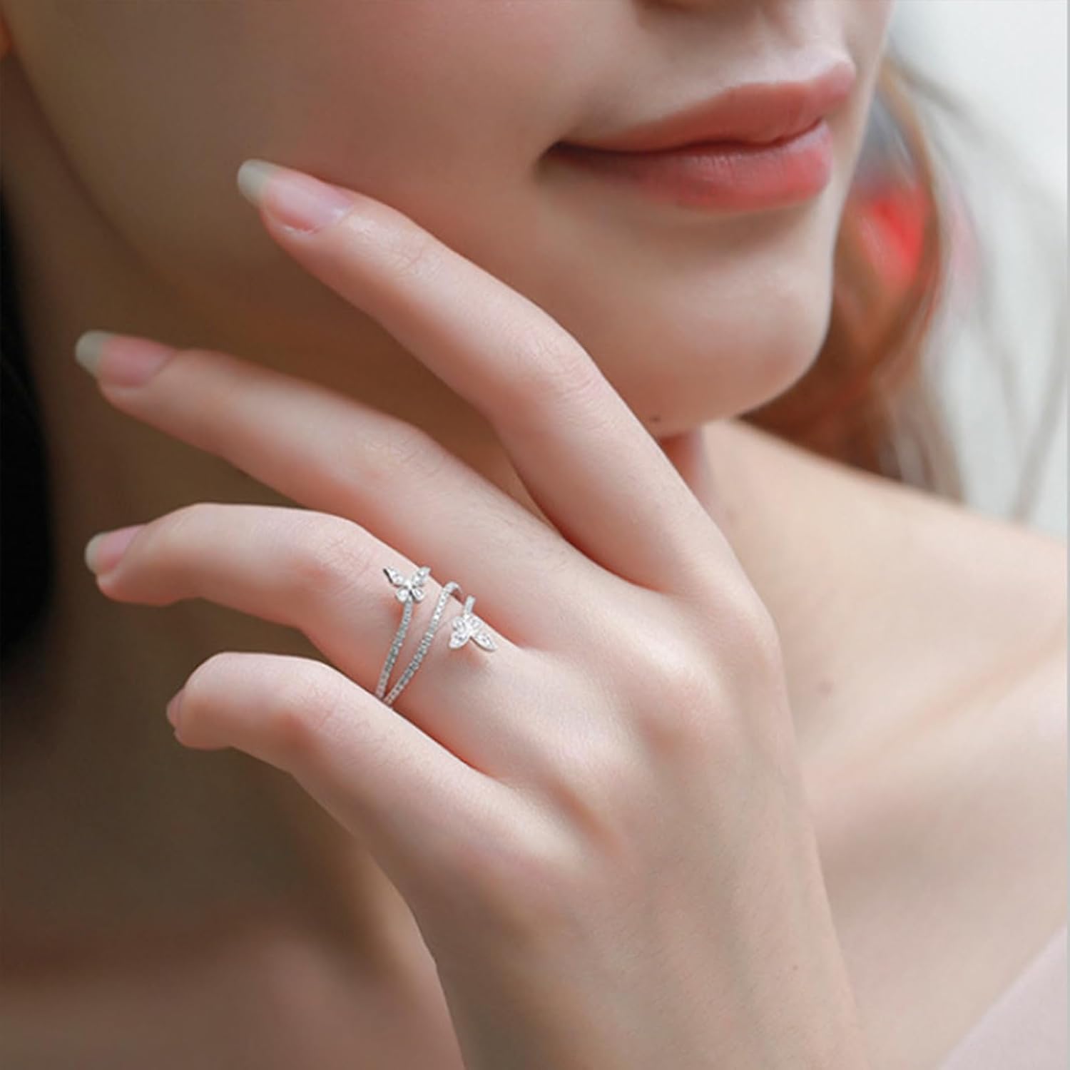 POYAMUSE Elegant Butterfly Ring for Women - Rhinestone Butterfly Ring, Dainty Thumb Ring, Sizes 6-10 - Image 5