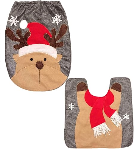 Miniatura 3 de Heshifeng party & accesories - Juego de funda para asiento de baño y alfombra de Navidad, hombre de nieve, Santa, reno, decoración navideña