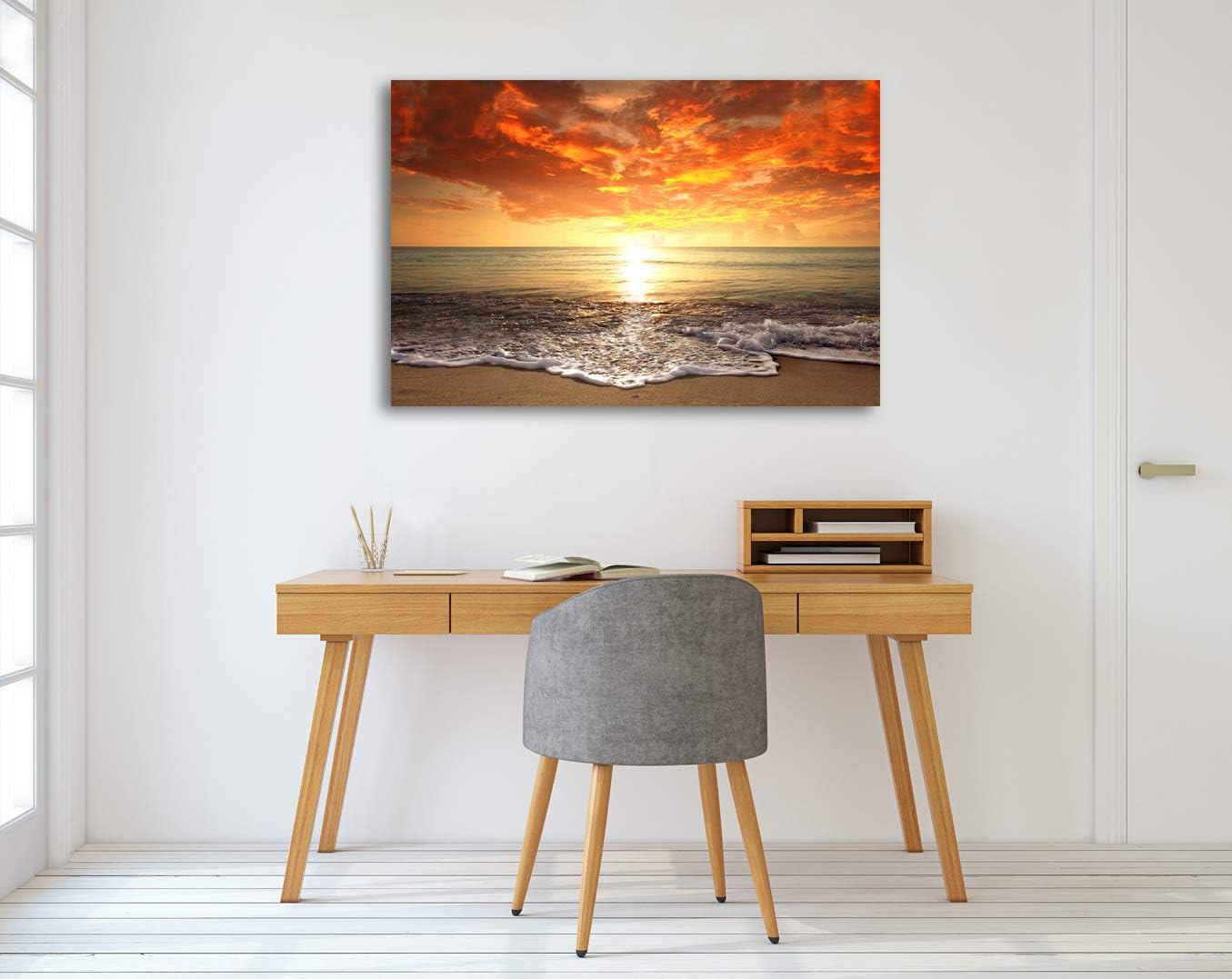 Baisuart-S0169 Canvas Prints Wall Art Sunset Ocean Beach Pictures Photo Paintings for Living Room Bedroom Home Decorations Modern Stretched and Framed Seascape Waves Landscape Giclee Artwork - Image 7