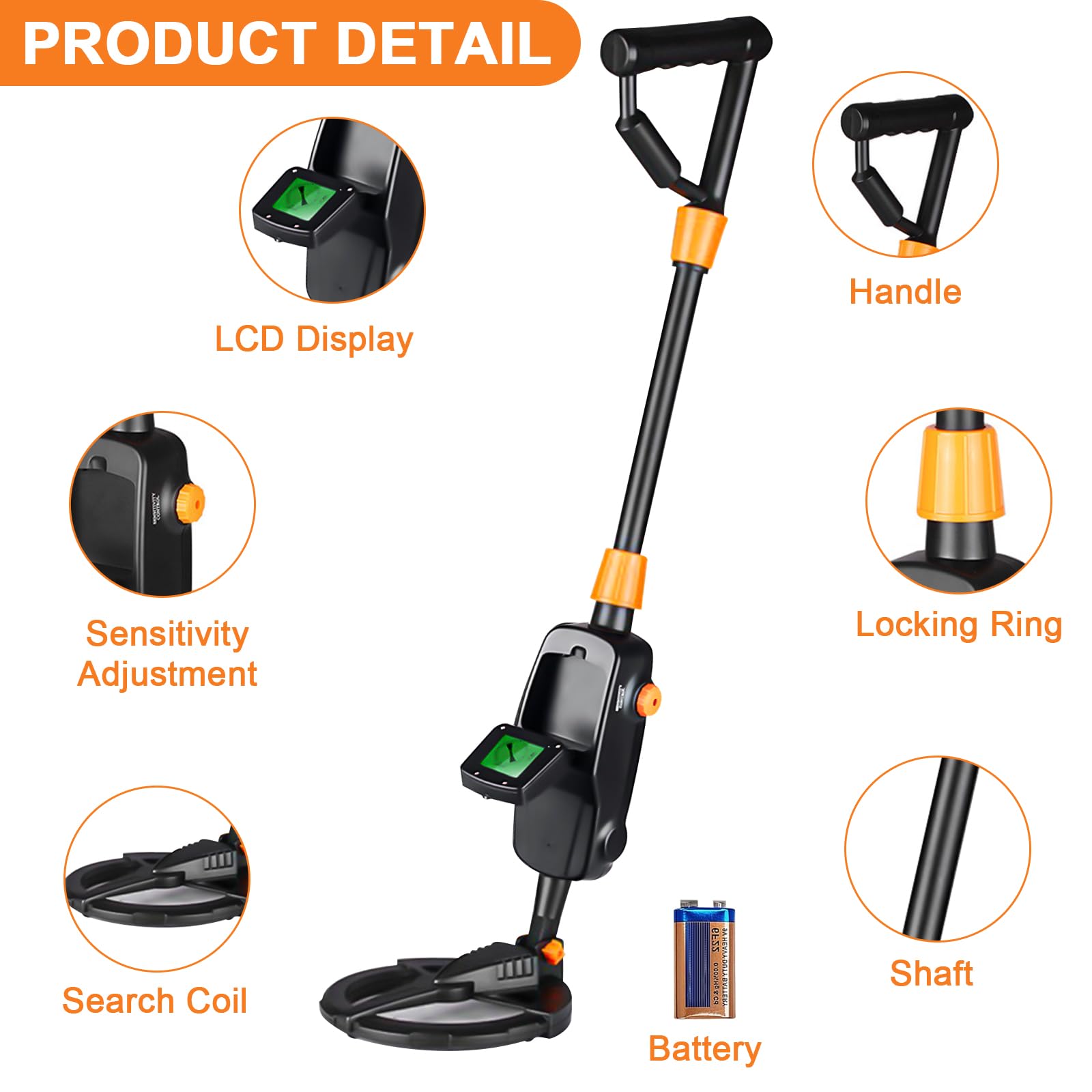 Metal Detector per Bambini, Display LCD e Indicatore Acustico, Ad Alta Sensibilità, con Pala, Rastrello e Borsa, per Regalo Principianti E Bambino