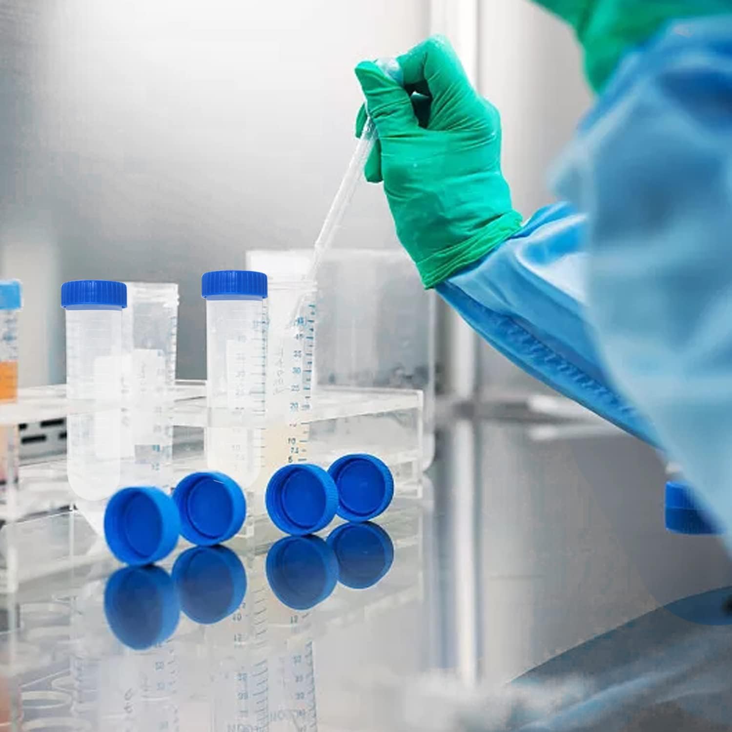 HUAZIZ 40 probówek wirowniczych 50 ml plastikowych niebieskich do laboratorium chemicznego