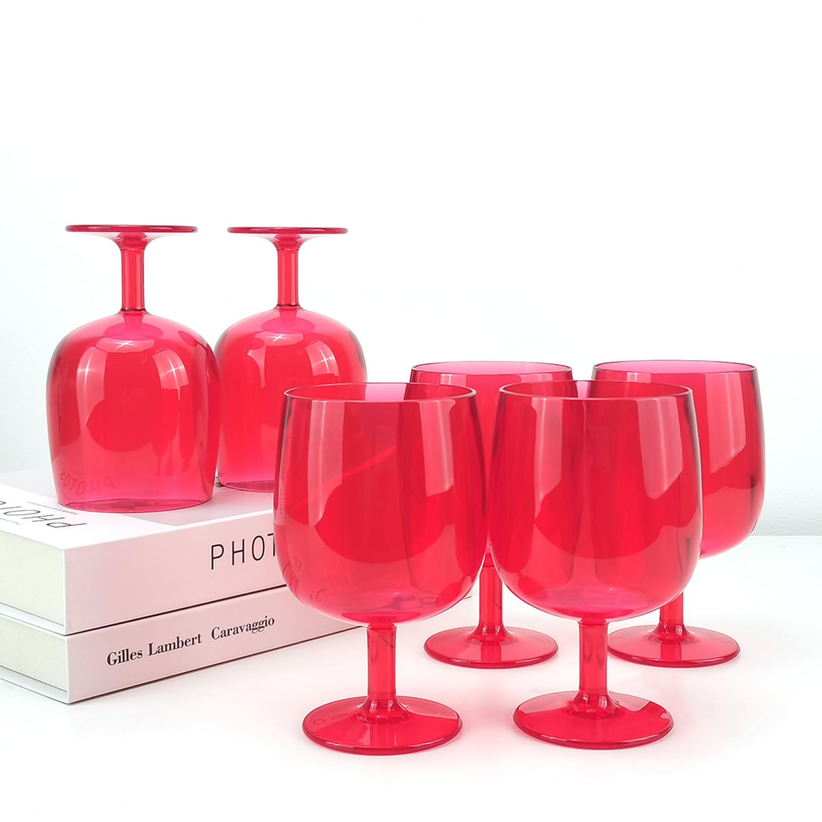 Lot de 6 gobelets empilables en acrylique - 355 ml - Gobelets incassables - Sans BPA - 14 cm de haut x 7,6 cm de diamètre - Pour une utilisation en intérieur et en extérieur (rouge)