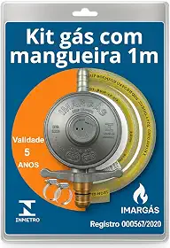 Kit Registro Regulador Gás Cozinha Com Mangueira 1 metro Para Botijão 13kg Residencial