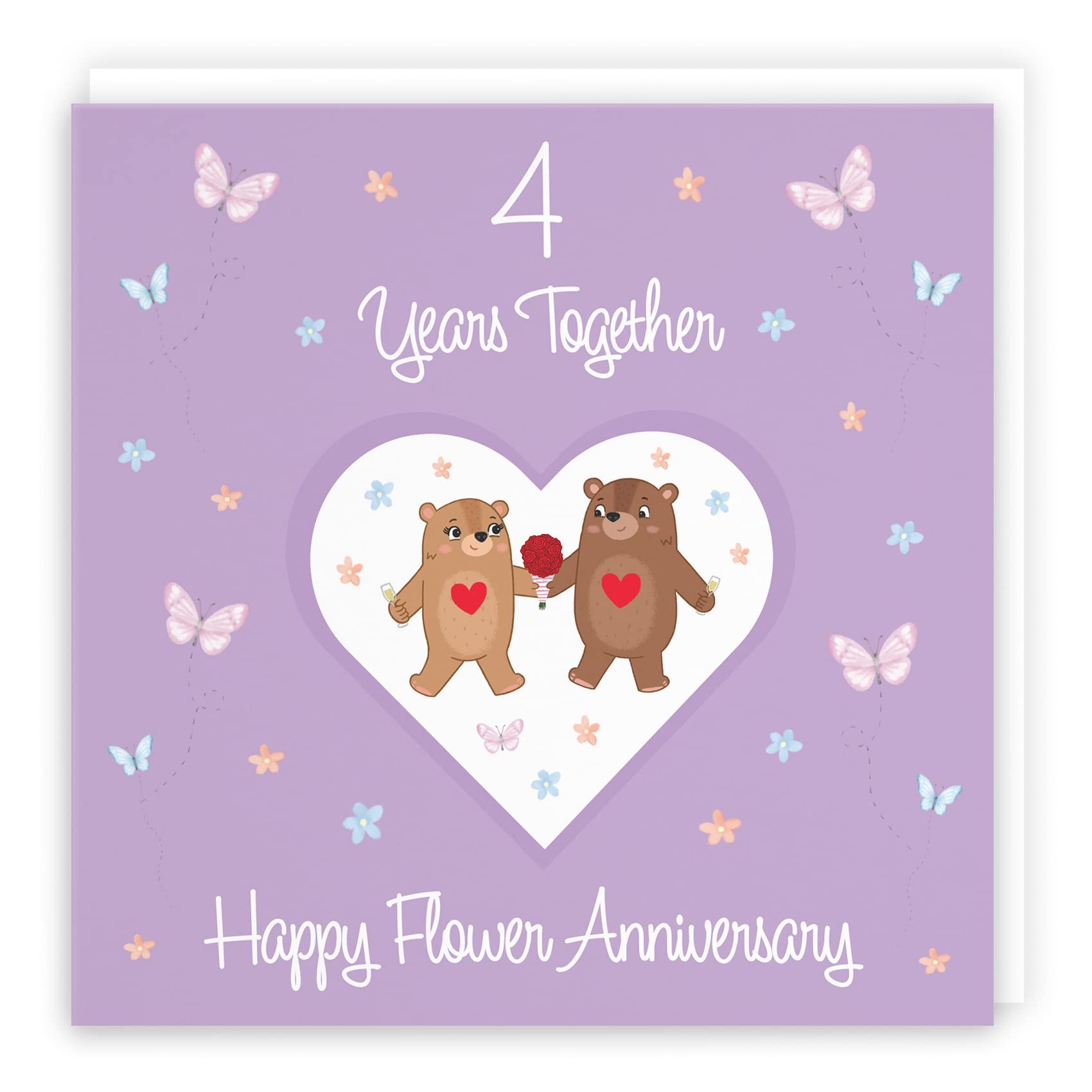 Hunts England, 4th Anniversary Card For Him Or Her, 4 Years, Flower Anniversary, Romantic Meadows, Fun Card