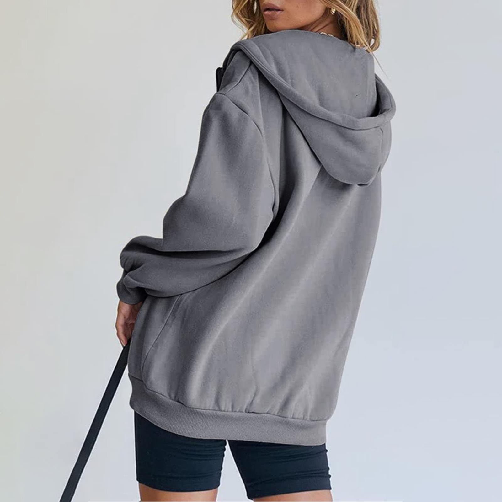 Générique Sweat Zippé Femme Grande Taille, Veste Sport Femme Capuche Sweatshirt Mi Saison Hoodie Automne Manteau Décontracté Manteaux Polyvalent Veste Leger Vêtements Uni Survêtement Avec Poche Sweat