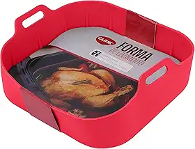 Panela de Silicone Quadrada Fritadeira Microondas C/Alça Forma 20x20cm Cesto para Air Fryer