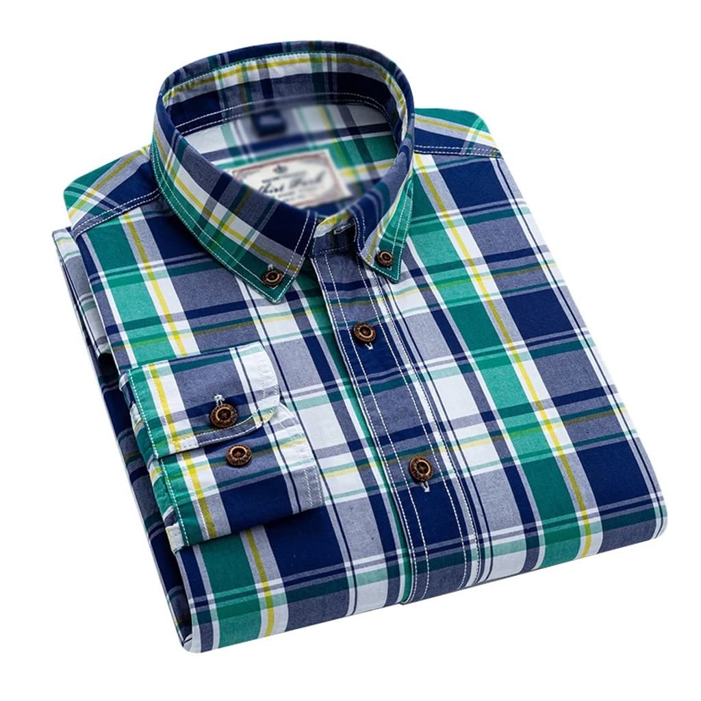 Camicia Casual da Uomo a Maniche Lunghe Scozzese Camicie Sociali da Uomo in Cotone con Bottoni Regolari (Color : A, Size : Asian 4XL Label 44)