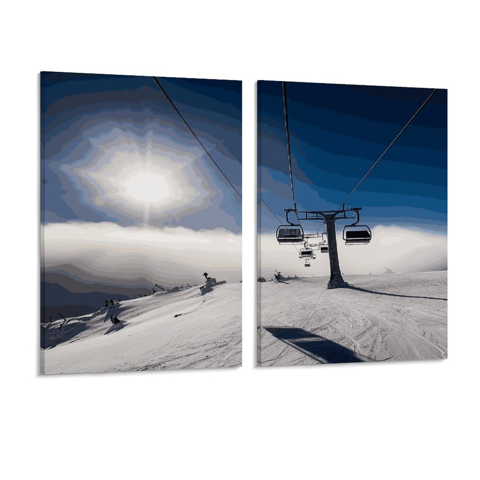 Adfgyerh Style Ski Lift At Sunshine Wall Art，Canvas Material Bright /Wall Decor Of 2, Each 16X12 Inch -Wall Art Set For Living Room Bedroom Gallery Office Home Décor