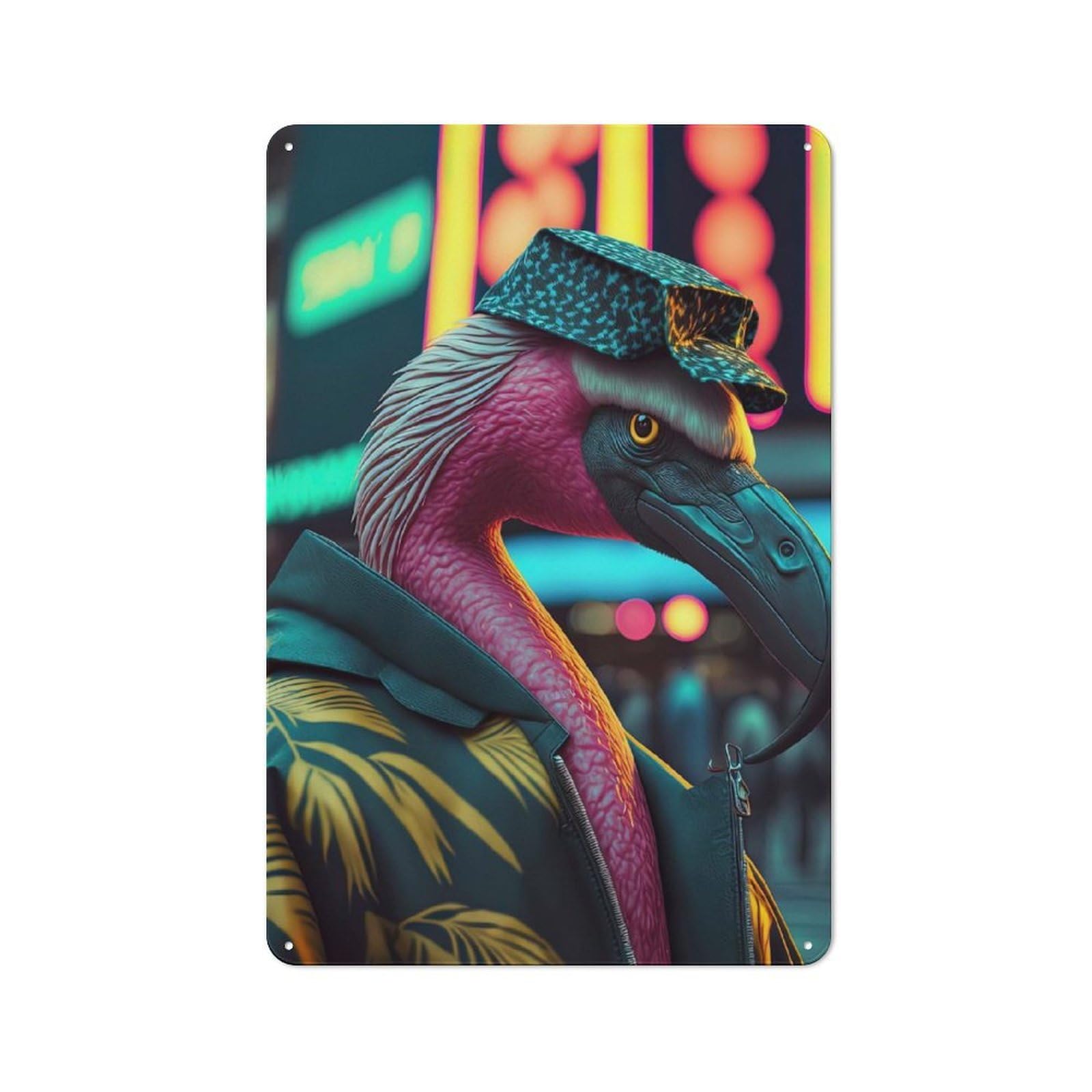 Junmoney Portait Of Flamingo Vintage Metal Wall Decor 30X20cm, Vintage Metal Sign For Cafe, Bistro, Bakery Or Restaurant