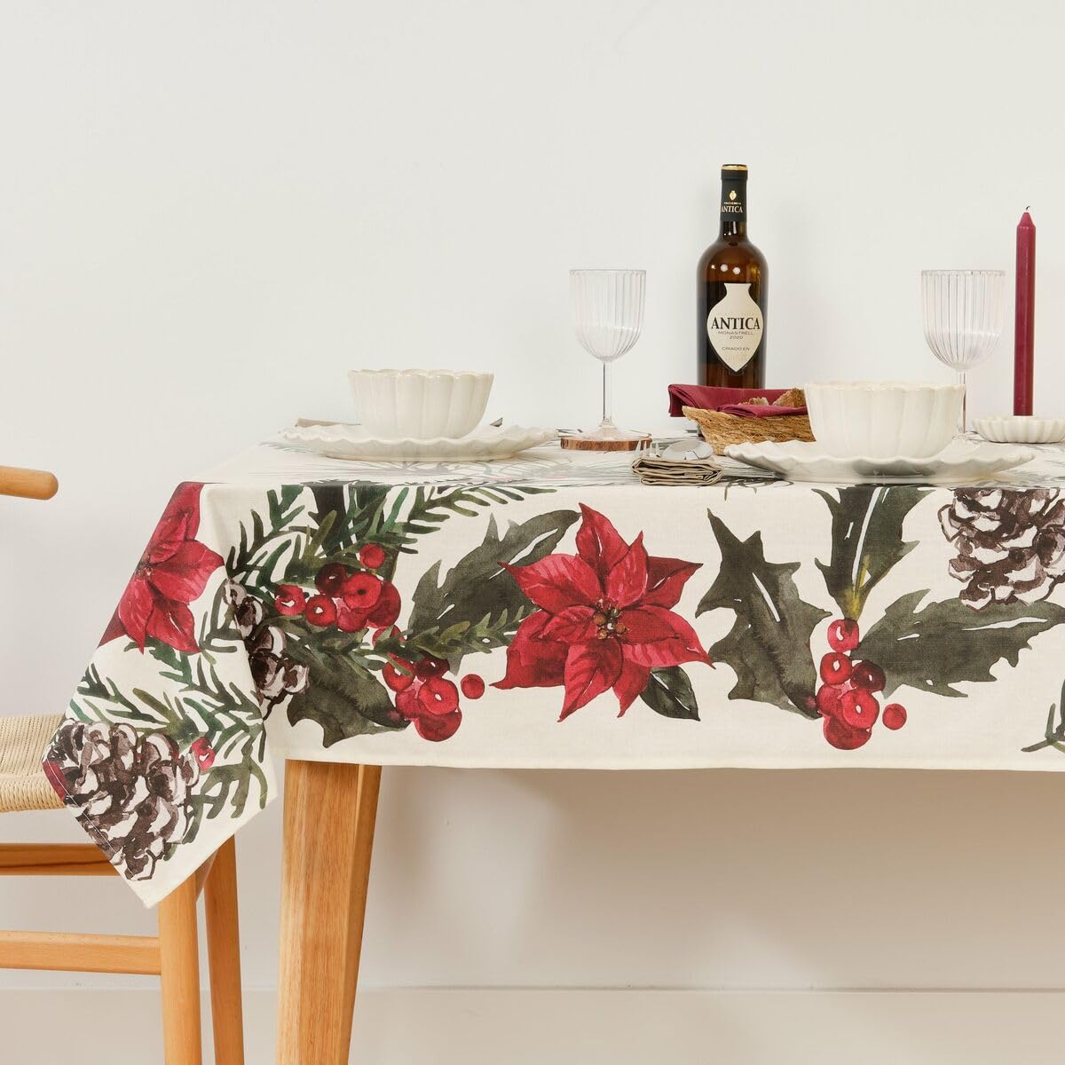Muaré Mantel resinado Antimanchas Christmas Flowers 300 x 140 cm