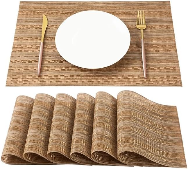 European Placemats Striped Woven Insulation Mats Non-Slip for Kitchen Dining Room(White-Patch Five-Pointed star4)