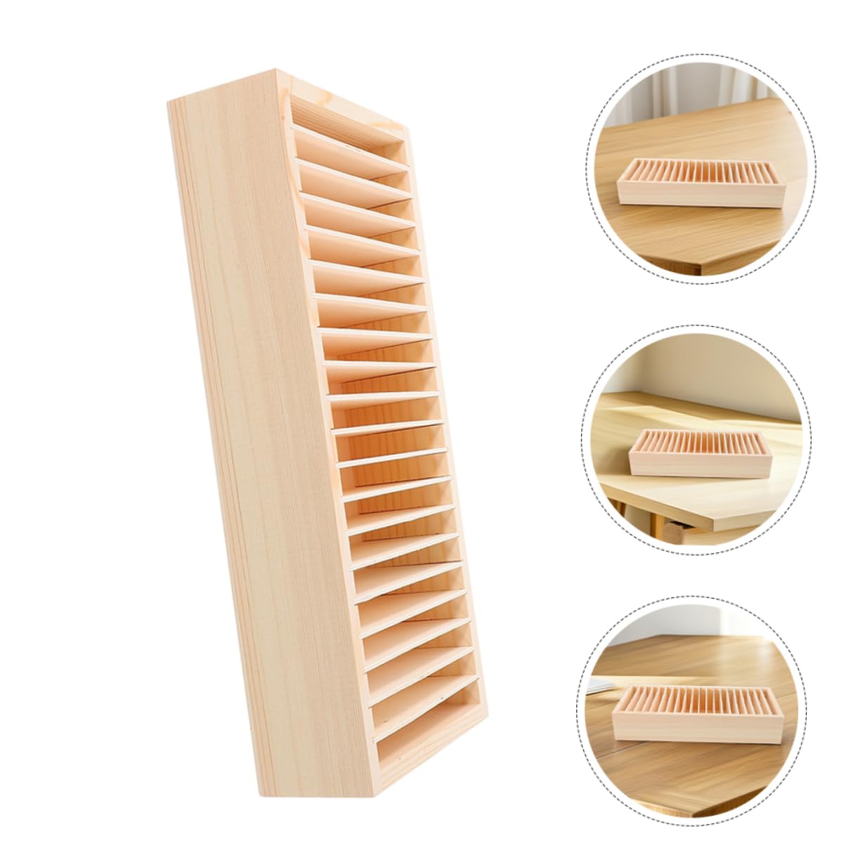Veemoon Porta Biglietti da Visita e Struttura Staccabile in Legno Beige 2 Pezzi Scomparti Multipli per Organizzare e Conservare Carte da Lavoro in Ufficio o Casa