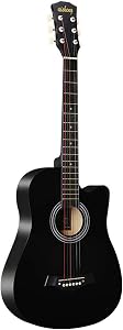 Guitare acoustique folk à taille adulte de 38 po, 6 cordes, avec découpe pour étudiants débutants (Noir) GLFA
