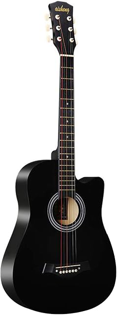 38'' Full Size Adult 6 Strings Cutaway Folk Acoustic Guitar for Students Beginners (Black) GLFA