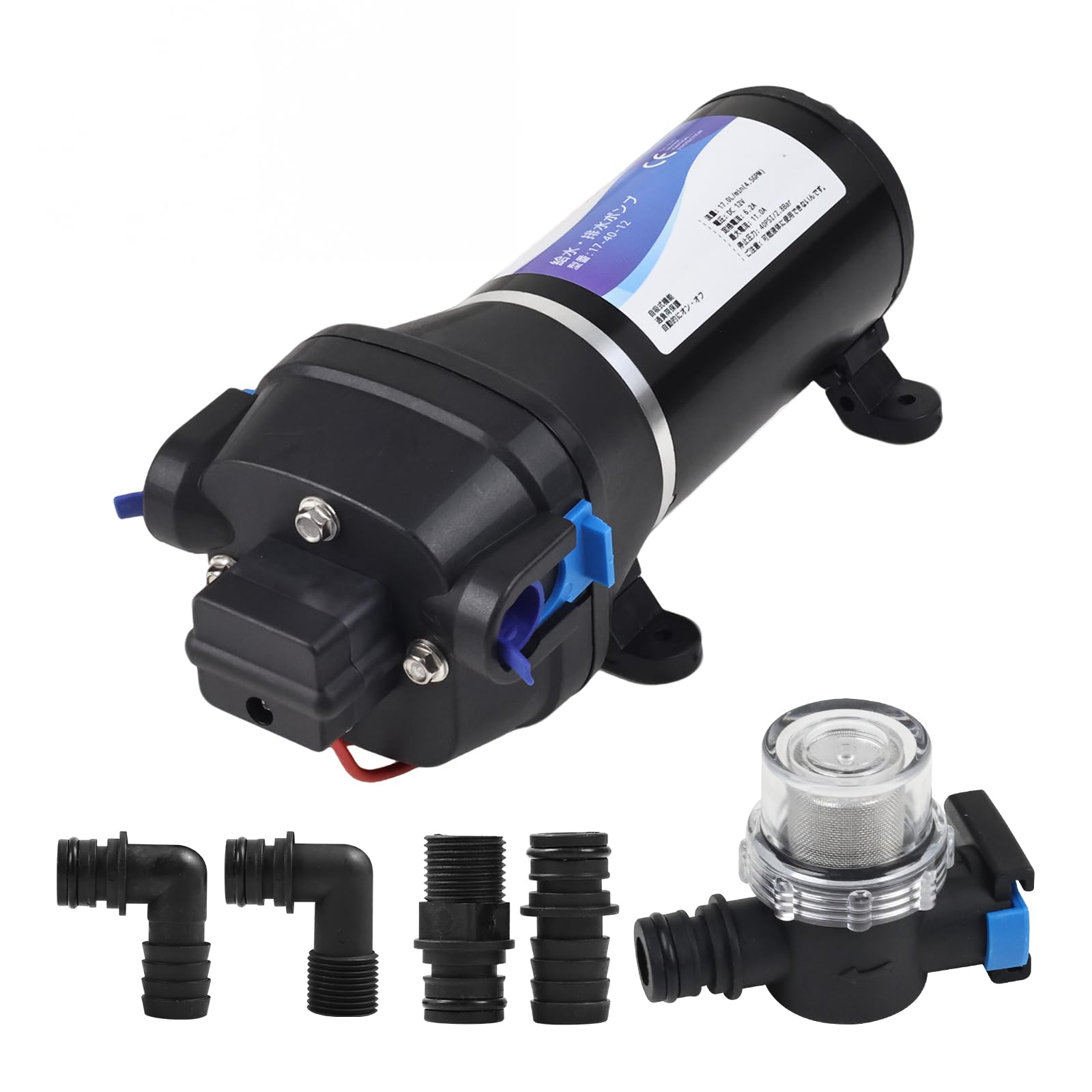 ダイヤフラムポンプ 12V DC 40PSI 17L/min 給水 排水ポンプ 自吸式ウォーターポンプ 内臓圧力スイッチ キャンピングカー水道ポンプ