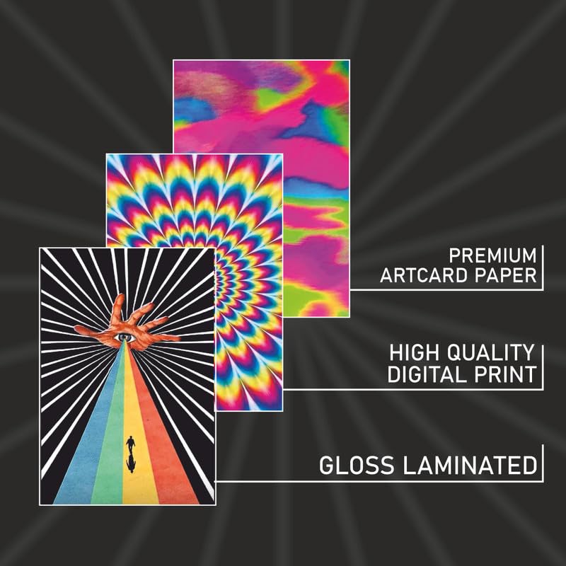 Image of POSTERONN Psychedelic Wall Collage Kit Set of 54 Aesthetic 4x6 Inch Posters Trippy Room Decor for Bedroom Dorm Living Room Vibrant Cardstock Art Prints for Teens Adults with Glue Dots Included