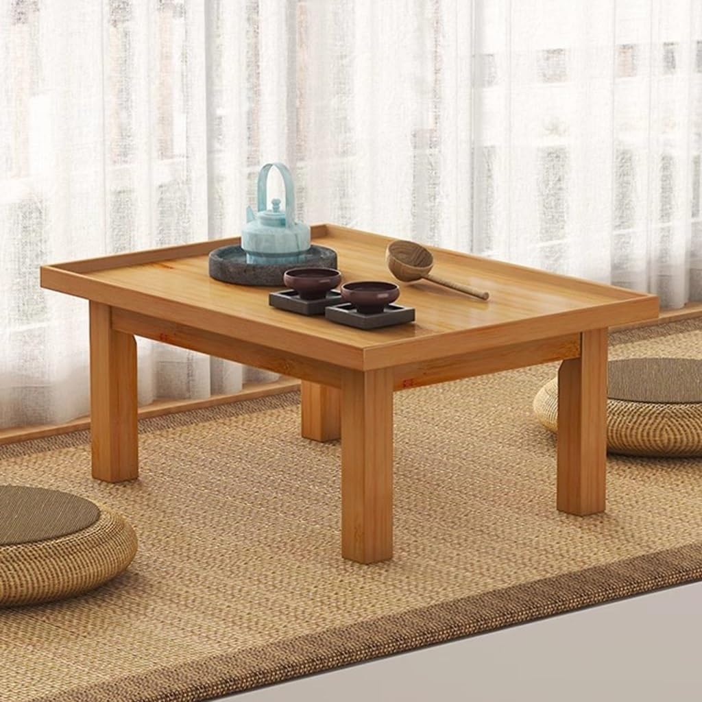 Bamboo Tea Coffee Table Japanese Style Rectangular Low Table for Bed & Floor, Tatami Meditation Table Small Snack Table Support 80kg(60cm)
