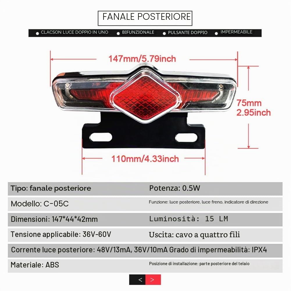 Set di luci e per bicicletta elettrica 36 V 48 V 52 V 60 V con DK336 Light Horn Turning Switch E-Bike Light