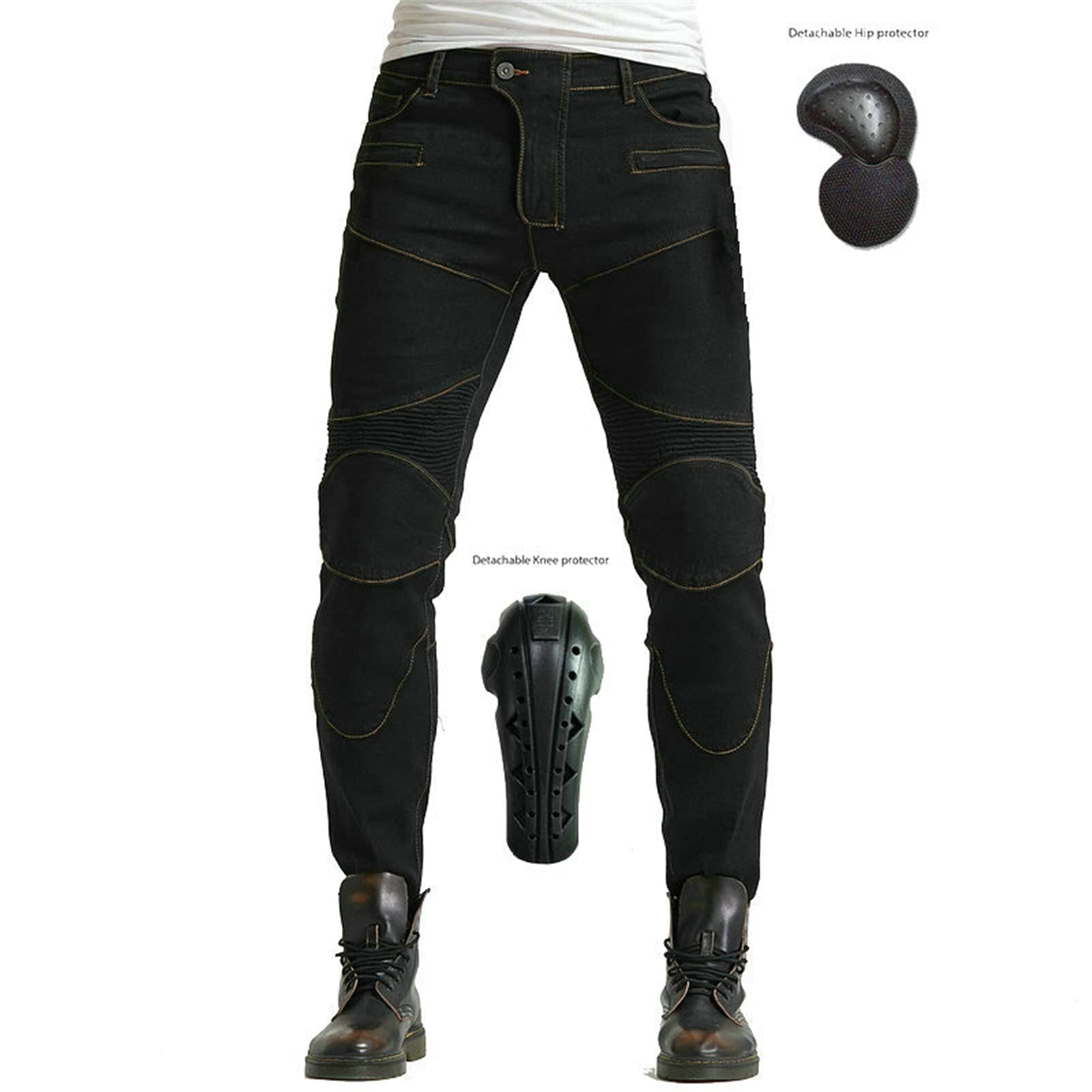 BEDSETS Uomo Moto Biker Jeans Pantaloni da Moto Impermeabili Rinforzato Protezione Jeans in denim per motociclismo con armatura e 4 ginocchiere (Nero,M)