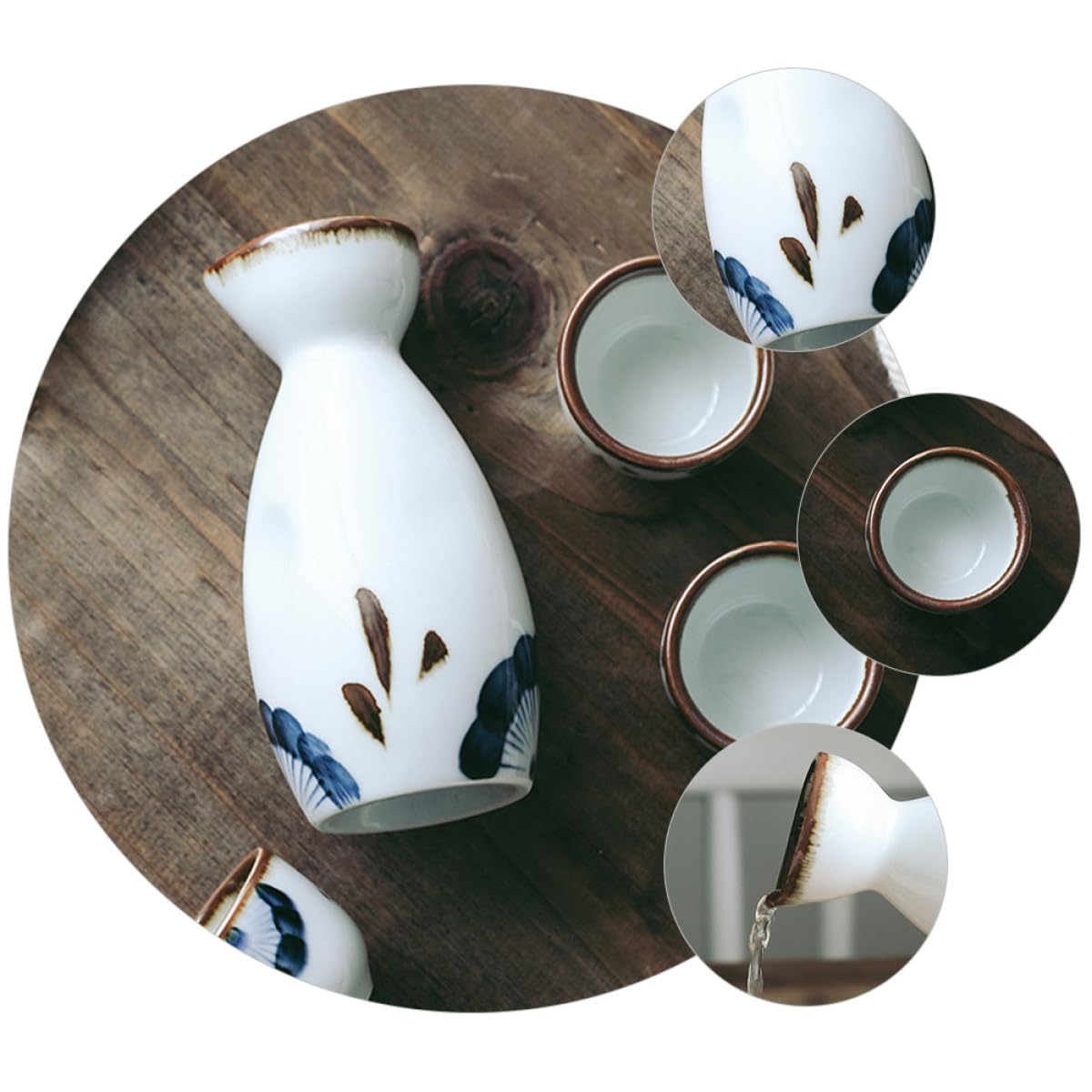 POPETPOP Service à Saké Design Délicat et Robuste et Tasse 35ml 5 Pièces en Céramique Style Japonerie Pot 170ml pour Décoration et Réception Familiale