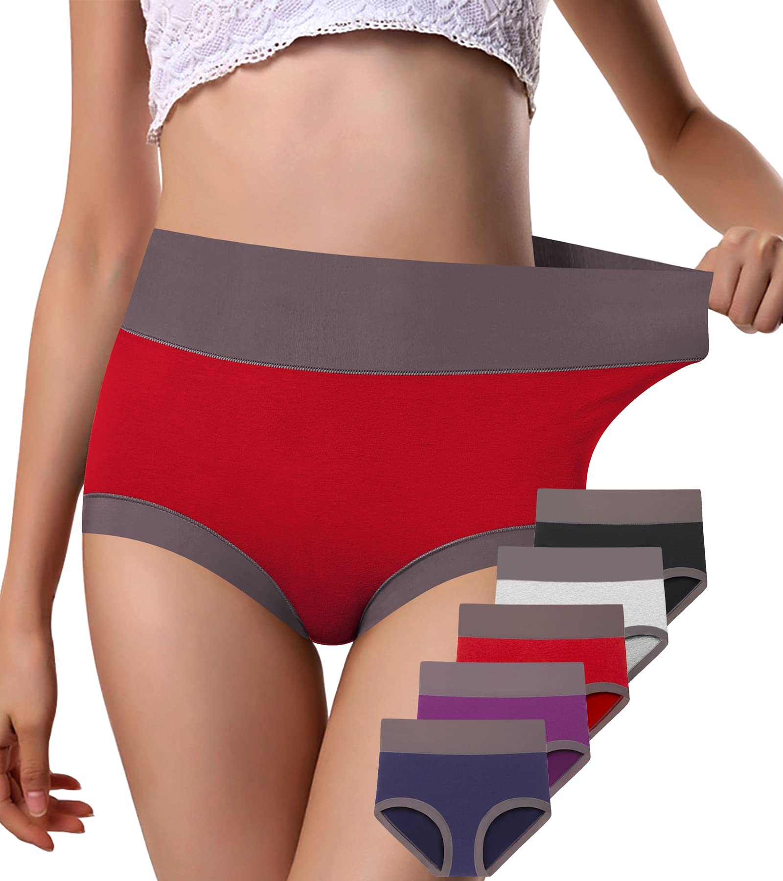 ANNYISON Womens Underwear, Soft Cotton High Waist Breathable Solid Color Briefs Panties for Women