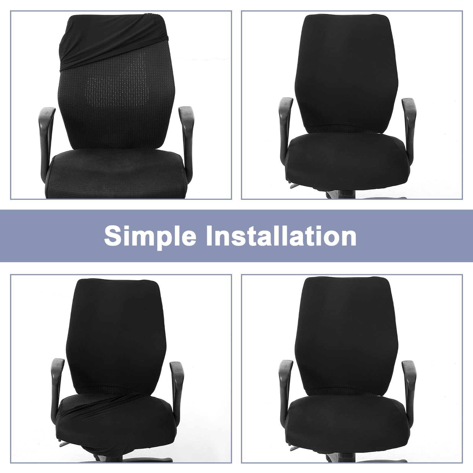 4 fundas elásticas para sillas de computadora, fundas de asiento elásticas para sillas de oficina, fundas protectoras universales para sillas giratorias y accesorios de oficina (negro)