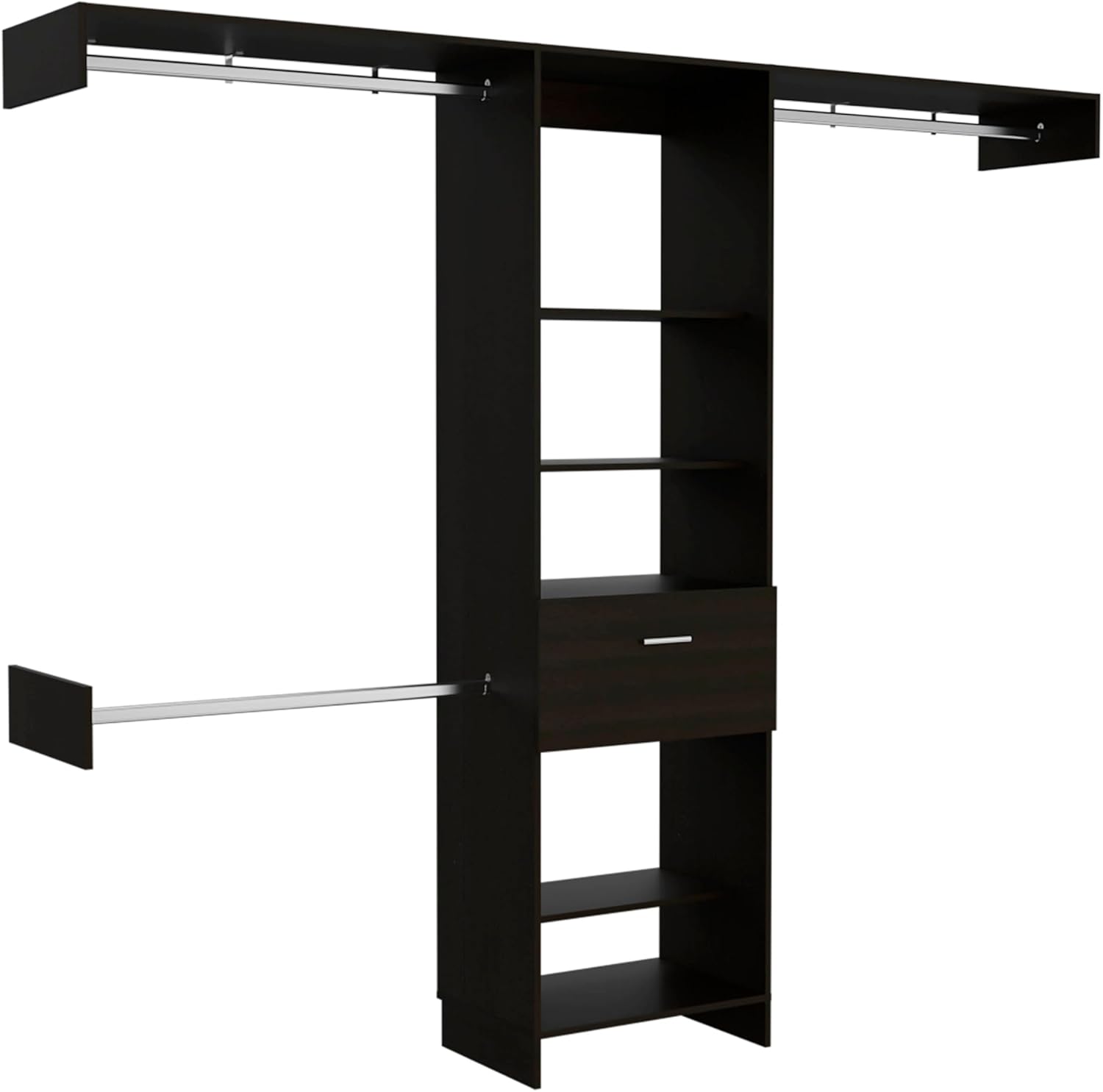 Tuhome Manchester 250 Closet System, Five Open Shelves, One Drawer, Three Metal Rods -Dark Walnut