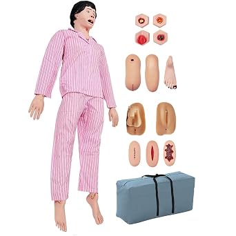 DRXRD Patient Care Manikin Female Nursing Mannequins 5.25ft with Decubitus Module + Wound Module + Amputation Module + Patient Gown for Nursing Training Teaching Education Supplies Female