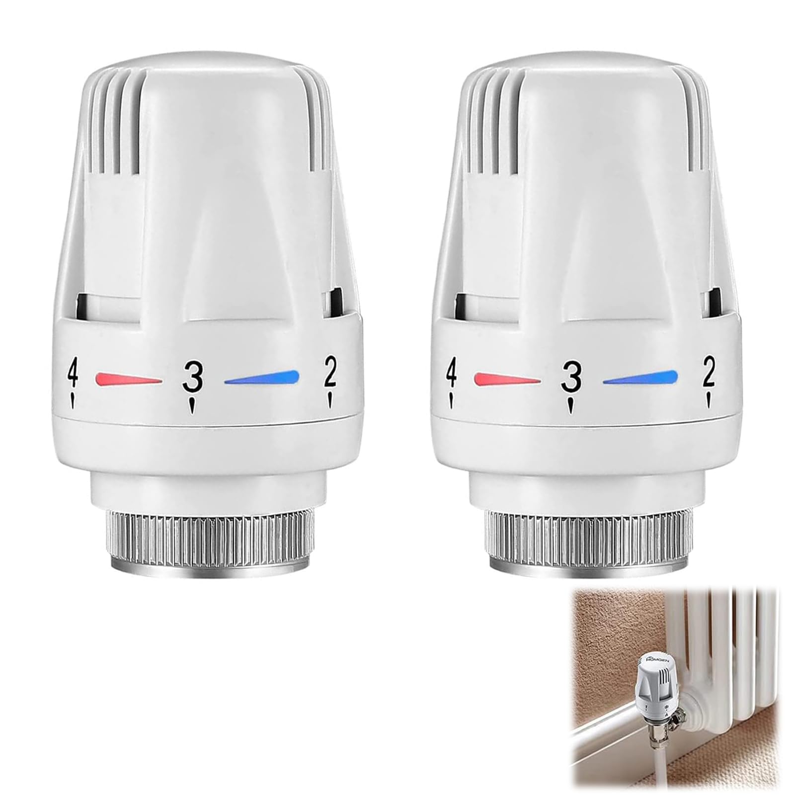 2Pcs Thermostatic Radiator Valve Heads, Automatic Thermostat Replacement Heads, M30x1.5 DN25 TRV Replacement for Home Office & Central Heating Systems (White)