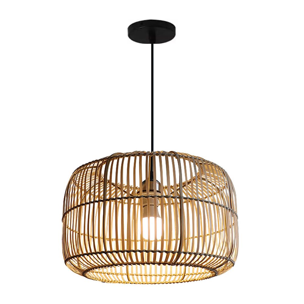 Chungyang Light E27 Base Single Chandelier,Woven Bamboo Pendant Ing,Modern Hand-Woven Bamboo Lampshade,Rattan Ceiling Hanging Fixtures,Home Illumination For Kitchen Island Living Room
