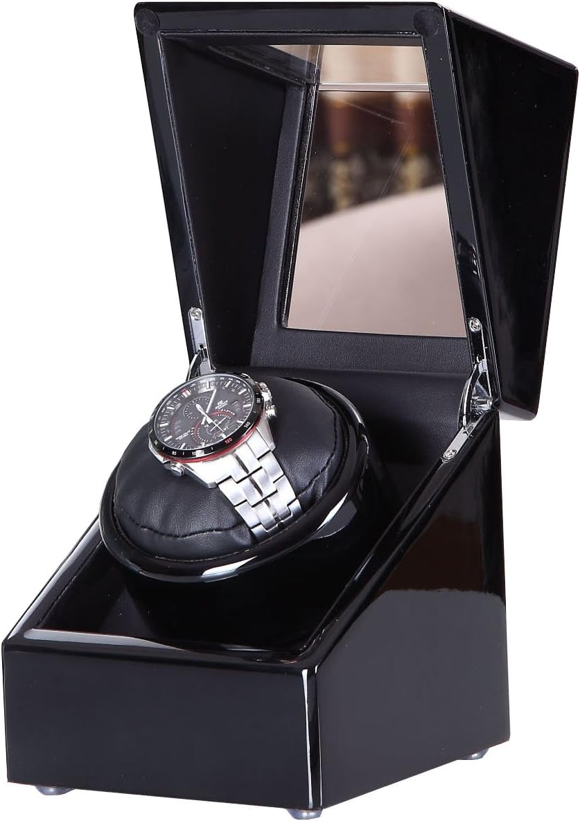 [Pure Handmade] Single Watch Winder with Japanese Mabuchi Motor （Power Included）(Black + Black Pillow)