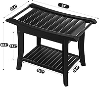 Vista 7 de Banco de ducha de bambú en el interior del taburete de ducha con estante de almacenamiento de espacio eficiente, sillas de ducha de baño, asientos