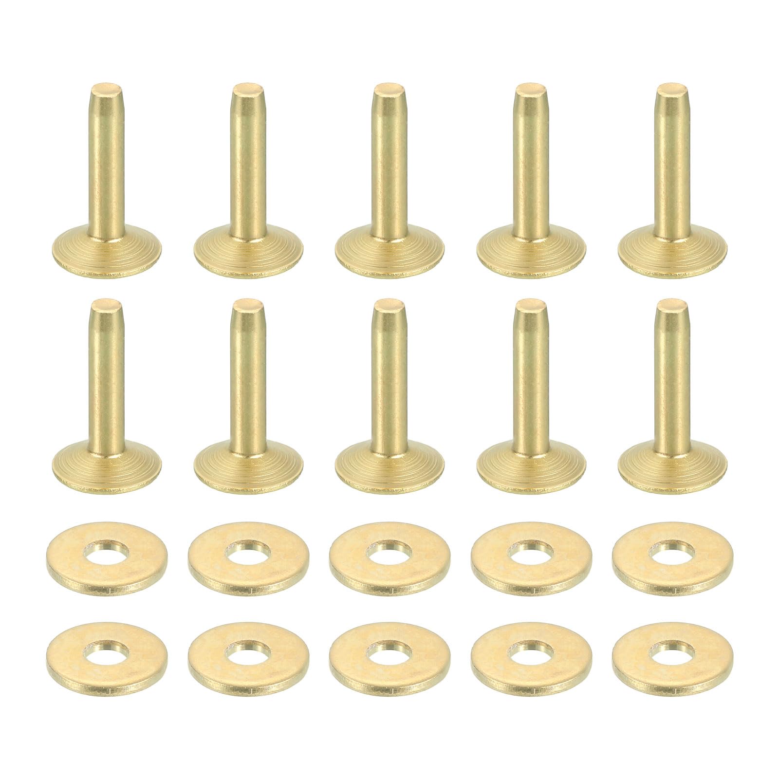 uxcell 50 Set Copper Rivets and Burrs, 10x3.3x14mm Solid Leather Copper Rivet Fastener for Leather DIY Craft Supplies, Gold Tone