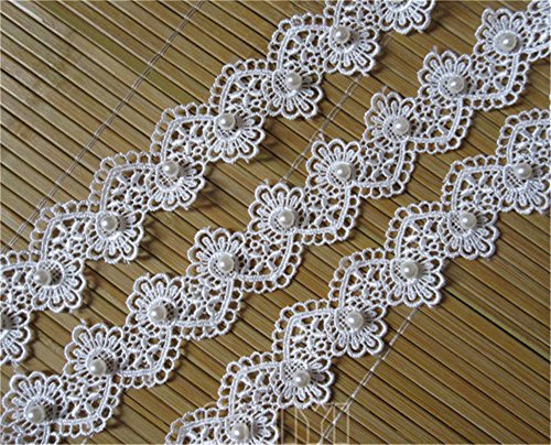 5 Yard Pearl Beaded Floral Heart Venice Lace Edge Trim Ribbon 3Cm Vintage Style Edging Trimmings Fabric Embroidered Applique Sewing Craft Wedding Bridal Dress Party Home Diy Decoration(Off White) #TOP4