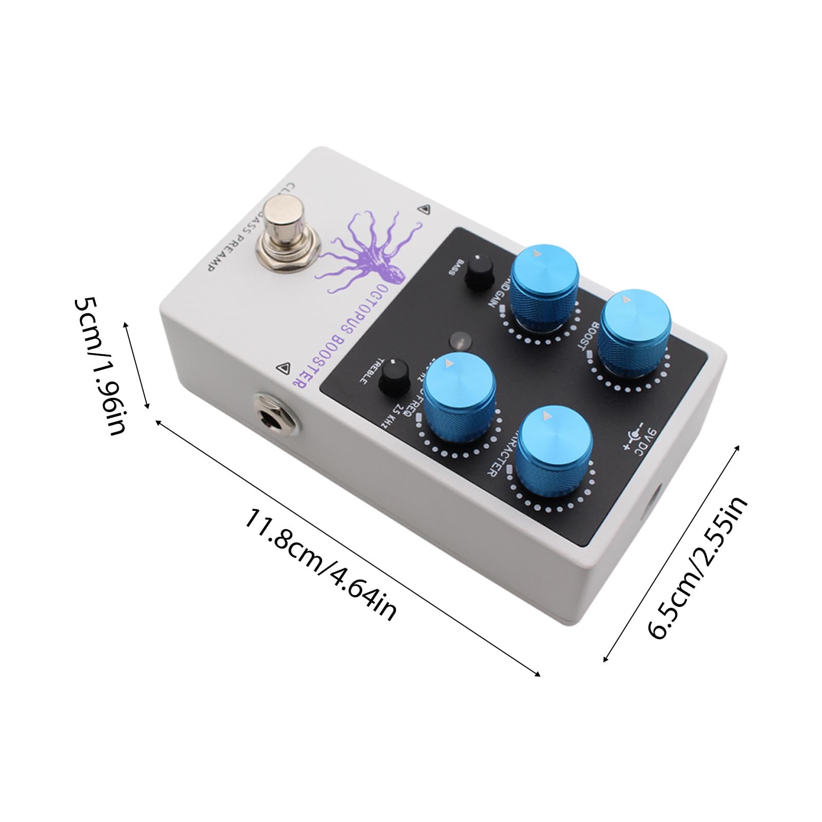 Pedał Bass Booster, 3-pasmowy Korektor Efektów Przedwzmacniacza z Regulowanym Wzmocnieniem środkowym i 20dB Clean Gain dla Elektrycznej Gitary Basowej
