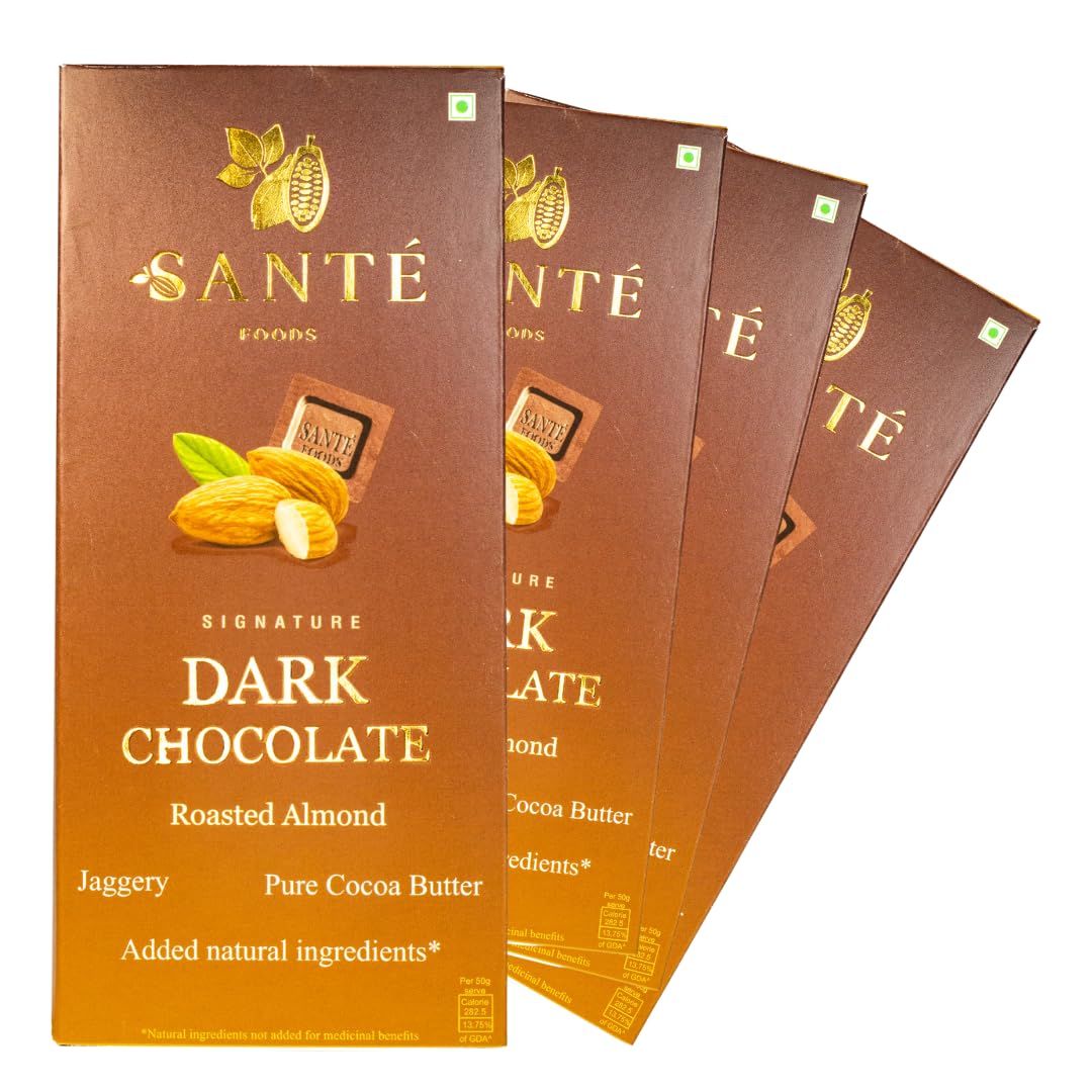 Jaggery Chocolate With Ayurvedic Herbs|Pack Of 4, Each|Roasted Almond Dark Chocolate|Vegan|No Refined Sugar|Pure Cocoa Butter|50% Dark|Healthy Chocolate,200 Grams