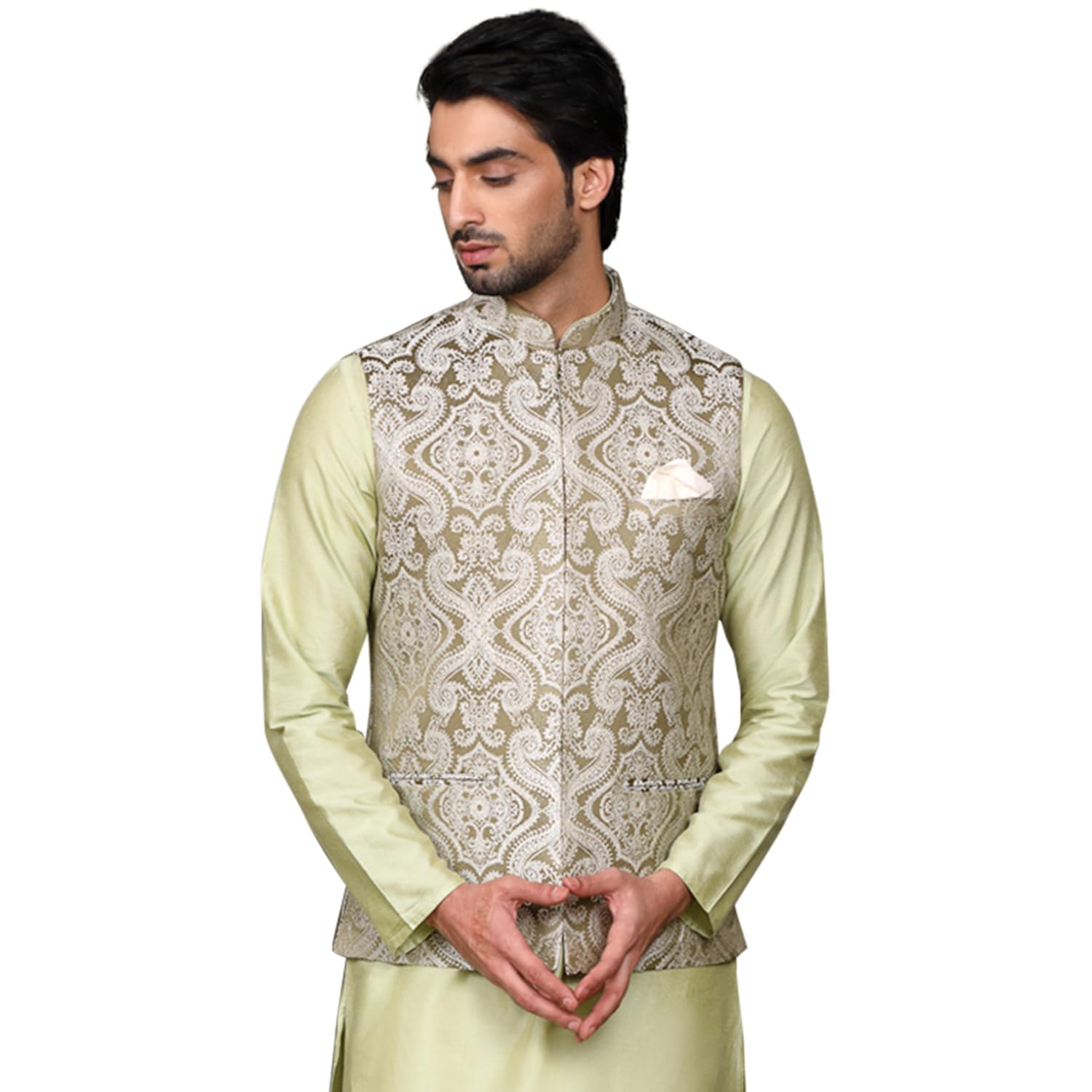Men's Ethnic Wear Regular Fit Embellished Cotton Nehru Jacket-image-23