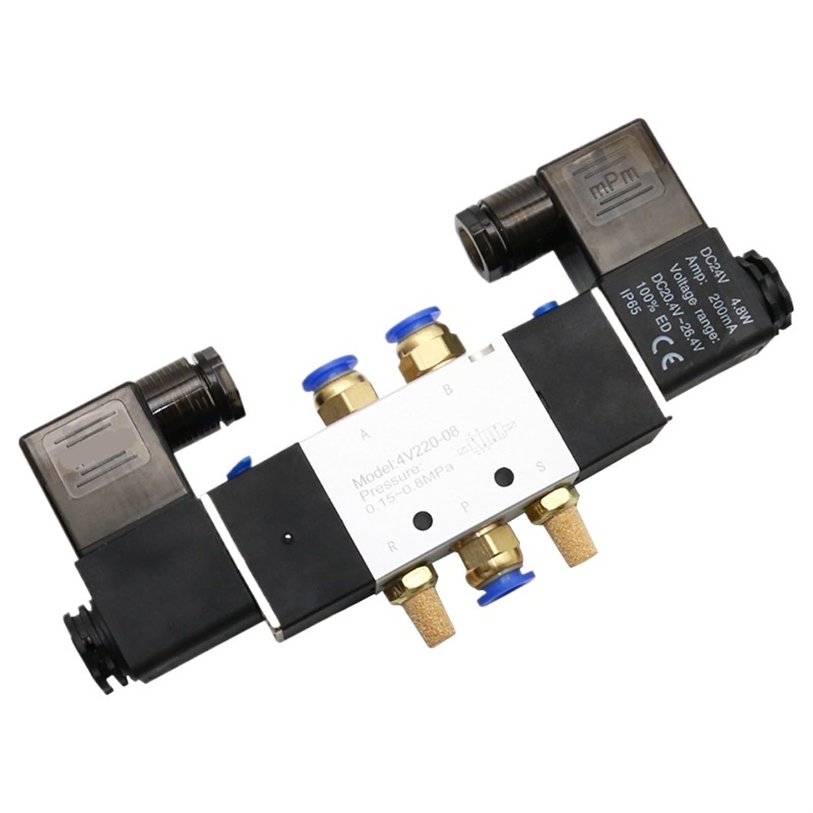 4v220-08 Doppelkopf-Doppelsteuerung 5-Wege-2-Positionen-pneumatisches Wegeventil 1 Stück(PC 4mm Fittings,AC220)