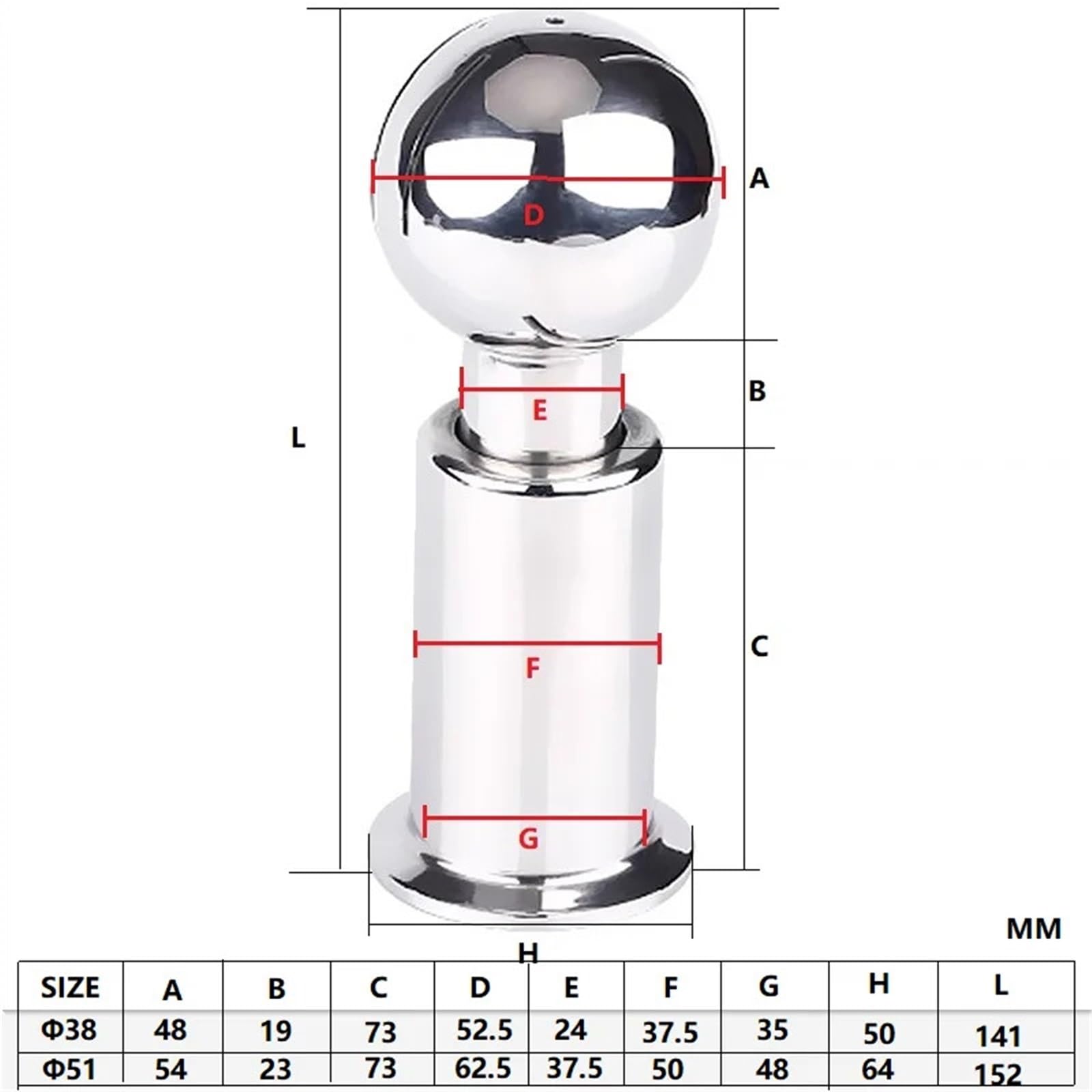 Rotierende CIP-Sprühkugel aus Edelstahl 304 | 1,5–2 Zoll Tri-Clamp for die CIP-Tank- und Behälterreinigung(1.5inch 38mmod50.5mm)