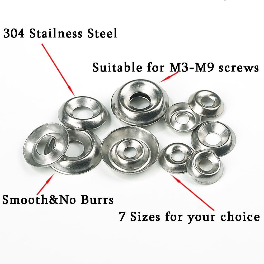 WeqeYent 180 Pcs Cup Washers, Metal Washers for Screws(M3-M9), Stainless Steel Countersunk Decorative Washers (#4#6#8#10#12#14#16) - Image 4