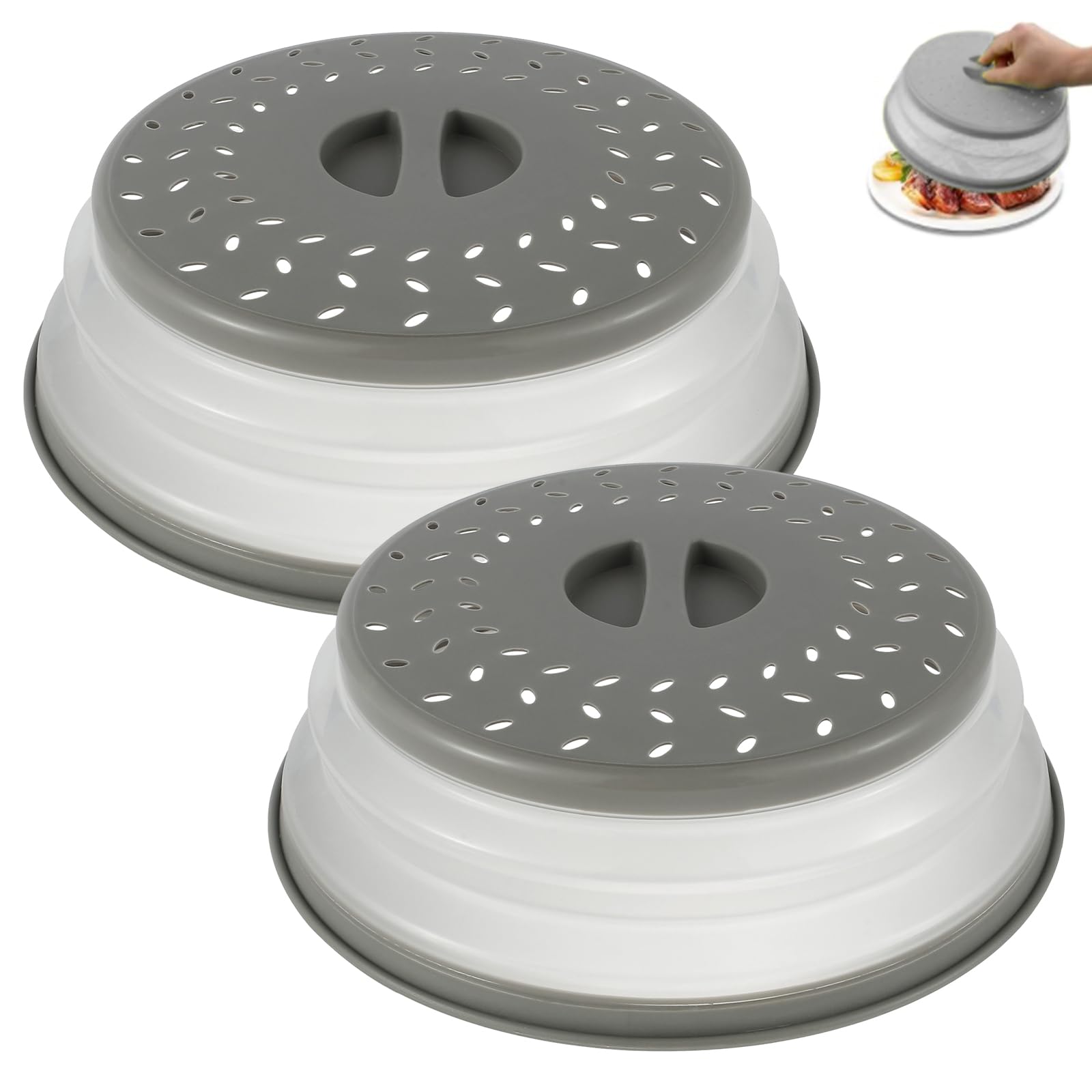 2pcs Collapsiable Microwave Plate Cover - 10.5 inch Microwave Ventilated Covers - Ideal for Cooking - Microwave Splatter Guard Colander Strainer - BPA Free - Dishwasher Safe (2pcs)