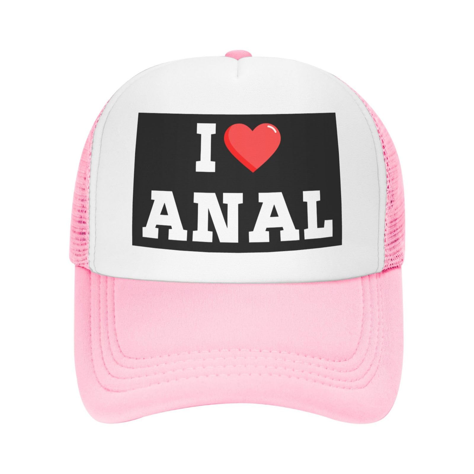 Fwjzdsp Unisex Pink I Love Anal Mesh Hat Women Men Trucker Hat Baseball Cap