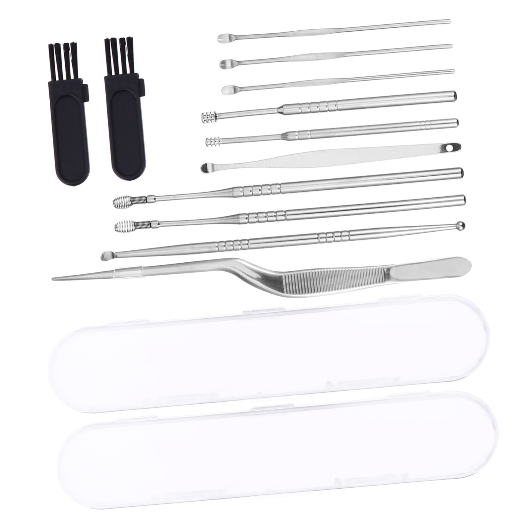 FRCOLOR 2sets Ear Wax Spoon Kit Stainless Steel Ear Cleaning Tool Soft Brush and Care for Daily Use