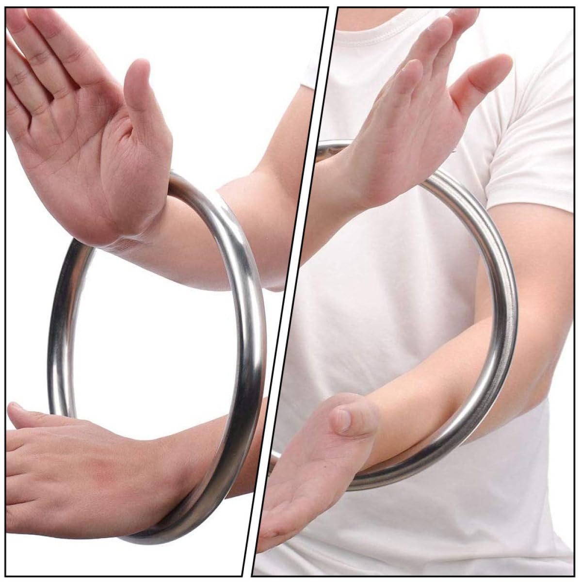 Operitacx Verstellbare Ringe Silber aus Edelstahl Robuster Armtrainingsring zum Krafttraining im Sommer Strapazierfähiger Edelstahlkreis für Männer und Griffverstärker