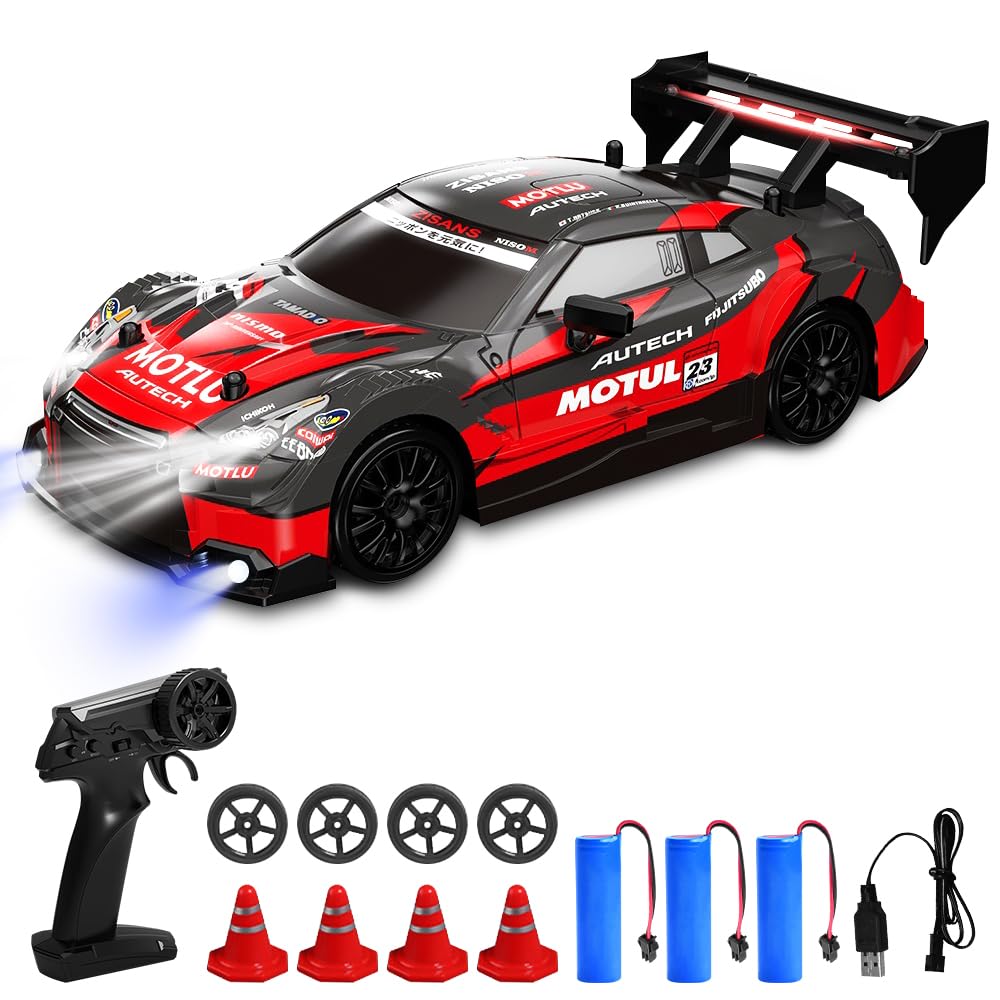 Voiture Télécommandée Drift, 1:24 4WD RC Drift Car 30 km/h Voiture RC Car Jouets Voi-ture de Dérive Télécommandée voi-ture Radiocommandée Tout Terrain avec Lumières pour Garçon Fille Jouet