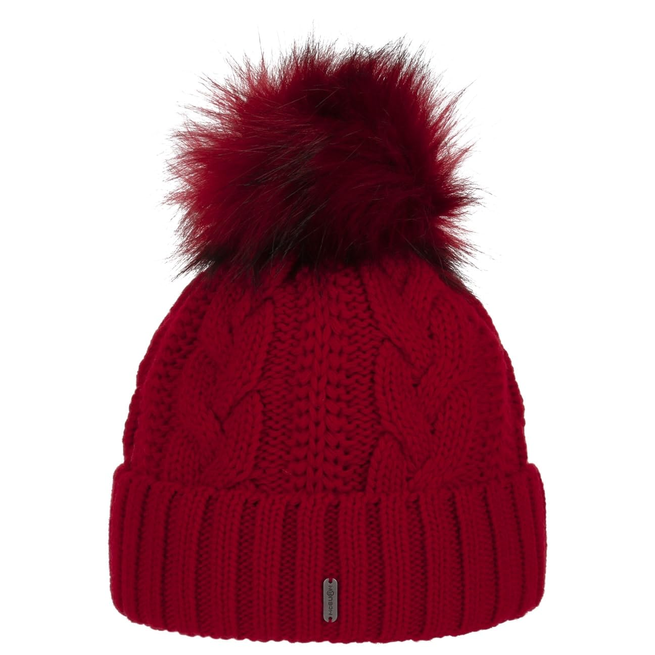 McBurn Cable Knit Hat with Cuff Women - Made in Italy Winter Beanie Wool Cuff, Lining, Lining Autumn-Winter - One Size red